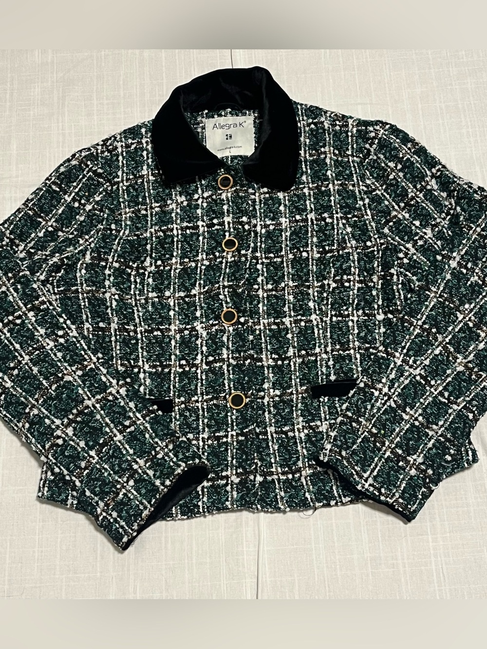 Allegra K Plaid Tweed Suit Blazer Jacket
